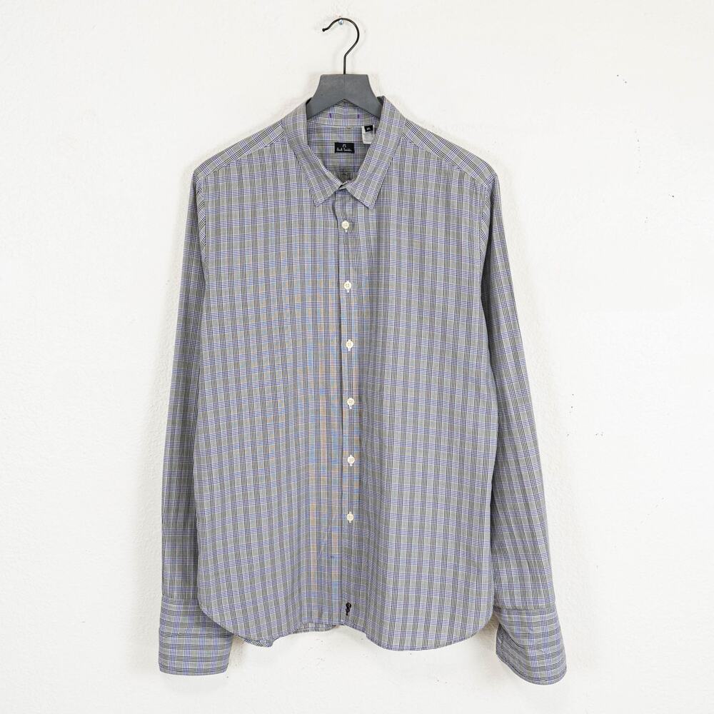 Paul Smith Men's French Cuff Dress Shirt Glen plaid cotton XL